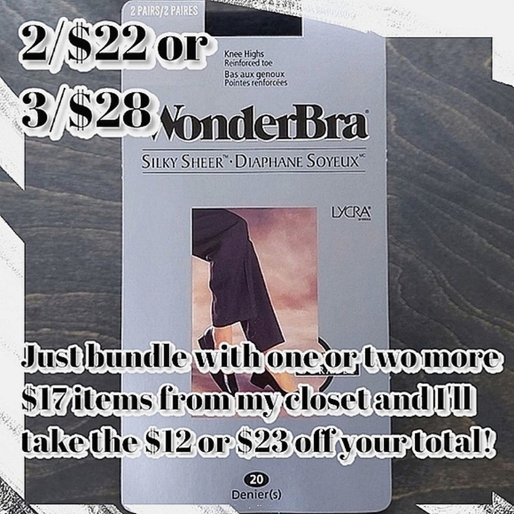 90s Deadstock Wonderbra two pair sheer black knee-high stockings